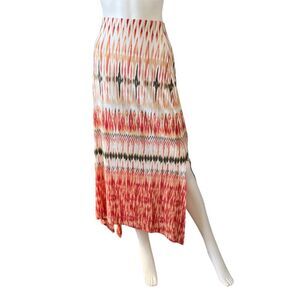 Chicos Tribal Ikat Maxi Skirt Colorful Slit Boho Beach Size XL